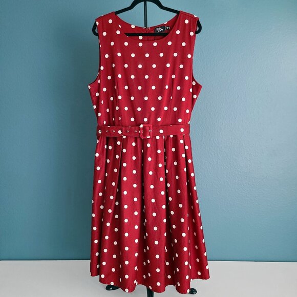 DOLLY & DOTTY “Annie” 50's Polka Dot Dress ~ Burgundy/White. Size US 18 NWOT - Picture 2 of 14
